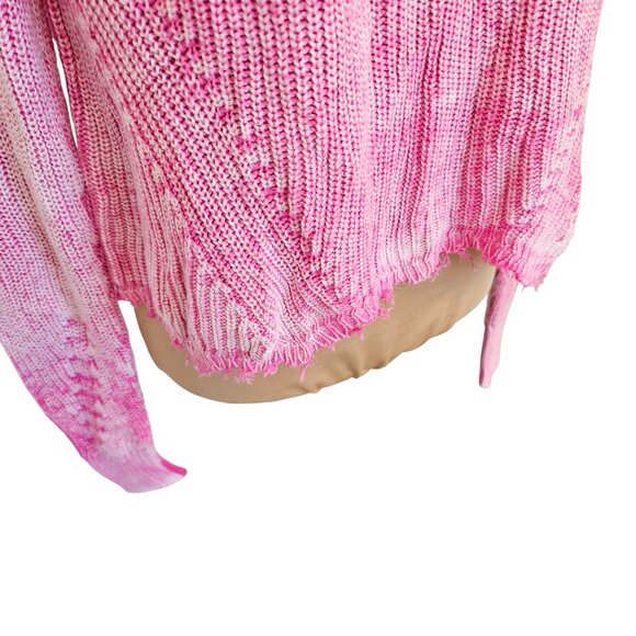 Cotton by Autumn Cashmere Neon Inked Scallop Shaker Crew in Bubble Gum Sz M - Picture 4 of 9